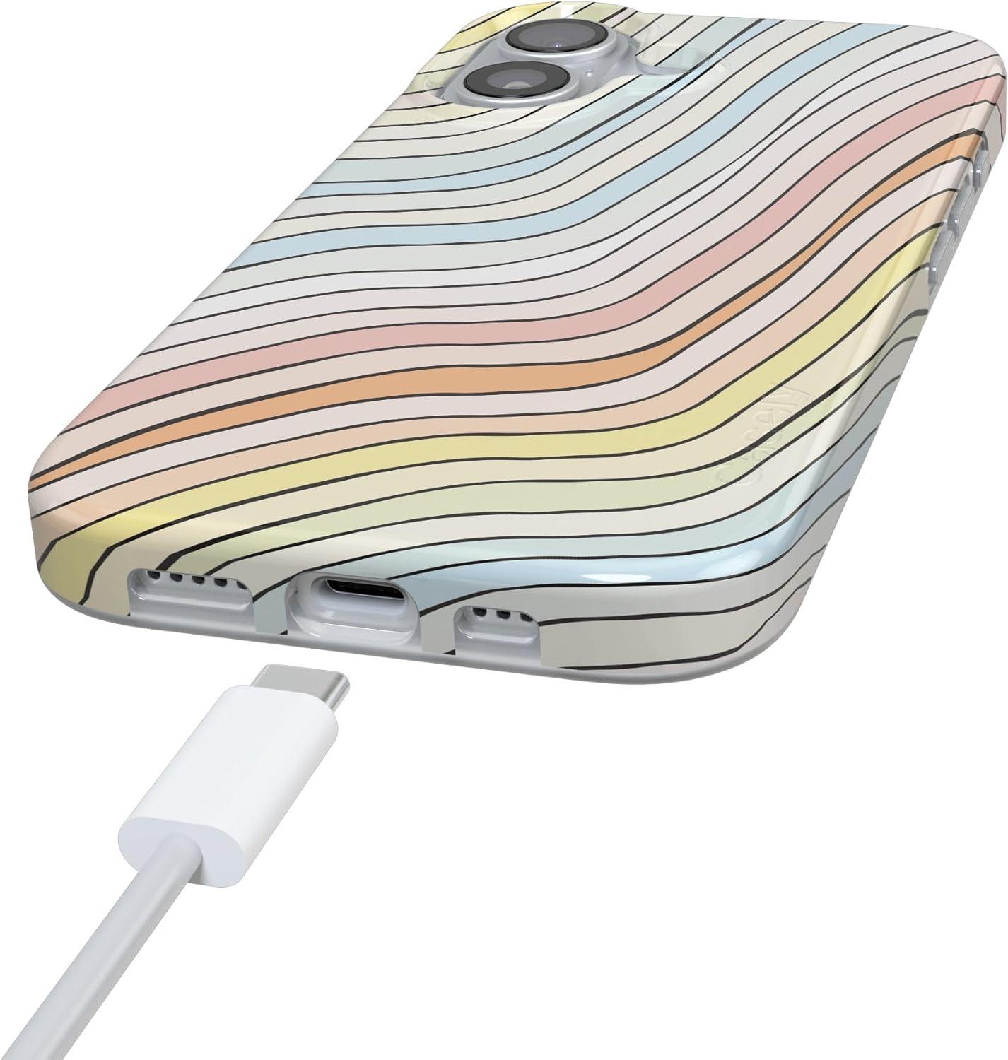 imageCasely iPhone 17 Case Full Bloom Navy Floral Compatible with MagSafe Classic Ultra Thin DesignRide The Wave Pastel Rainbow Lined