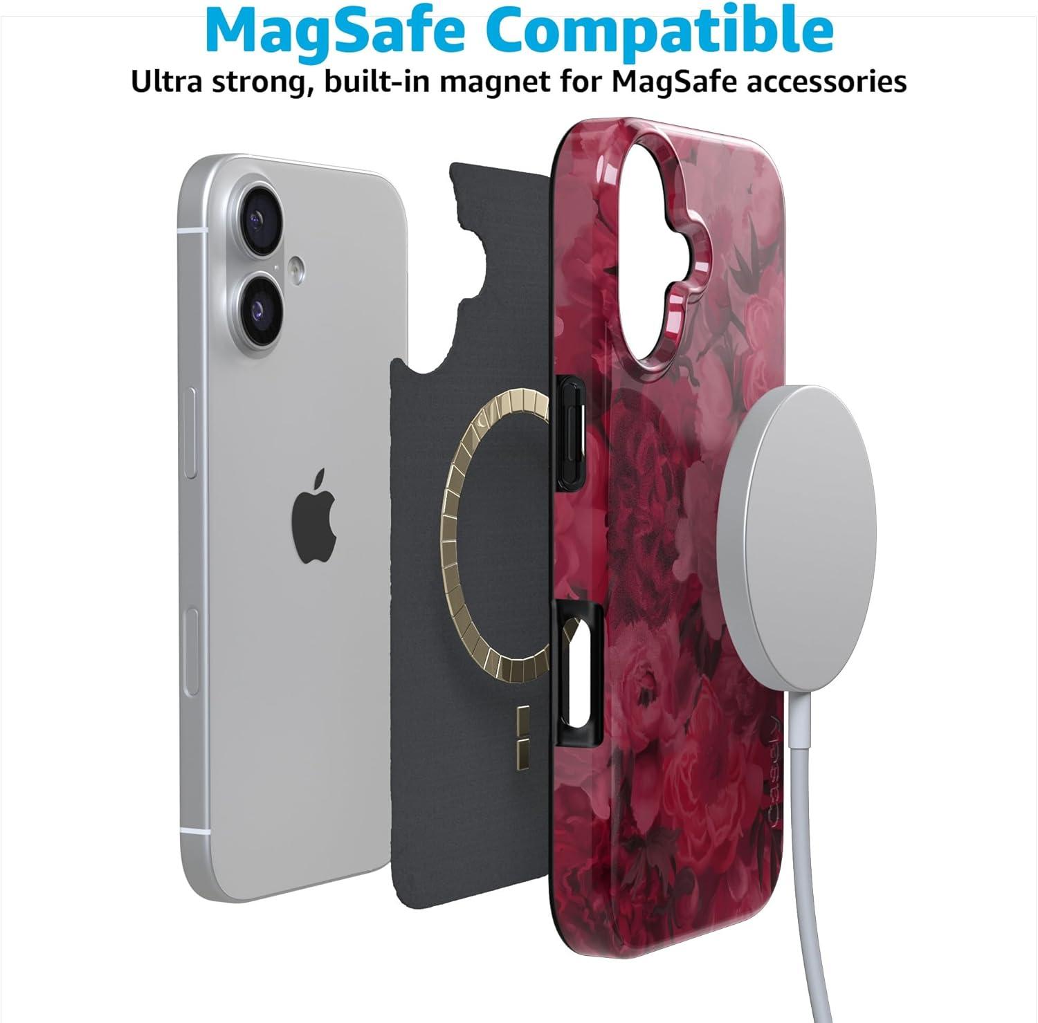 imageCasely iPhone 17 Case Full Bloom Navy Floral Compatible with MagSafe Classic Ultra Thin DesignRomance Novel Moody Floral