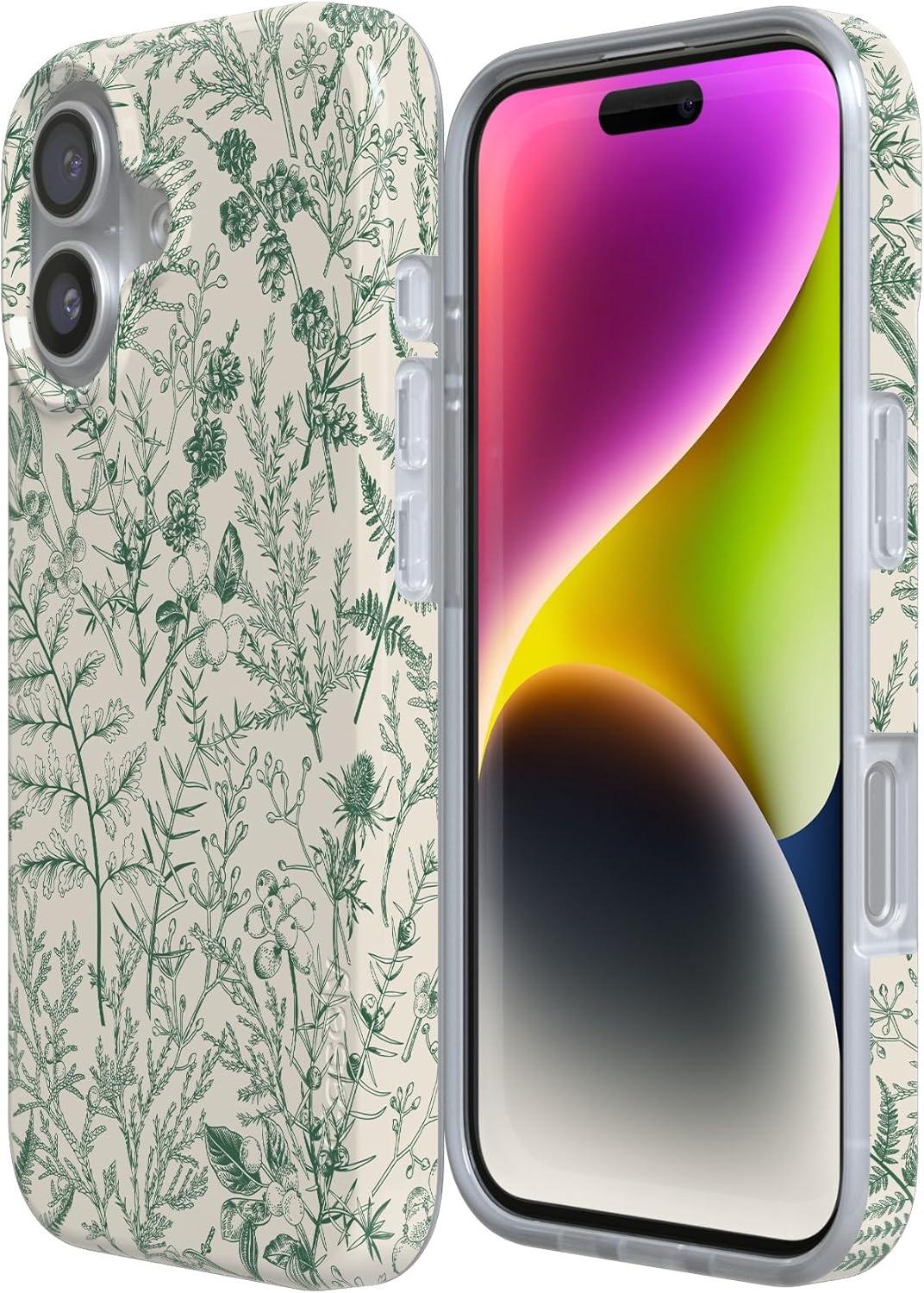 imageCasely iPhone 17 Case Full Bloom Navy Floral Compatible with MagSafe Classic Ultra Thin DesignSage Garden Green Floral