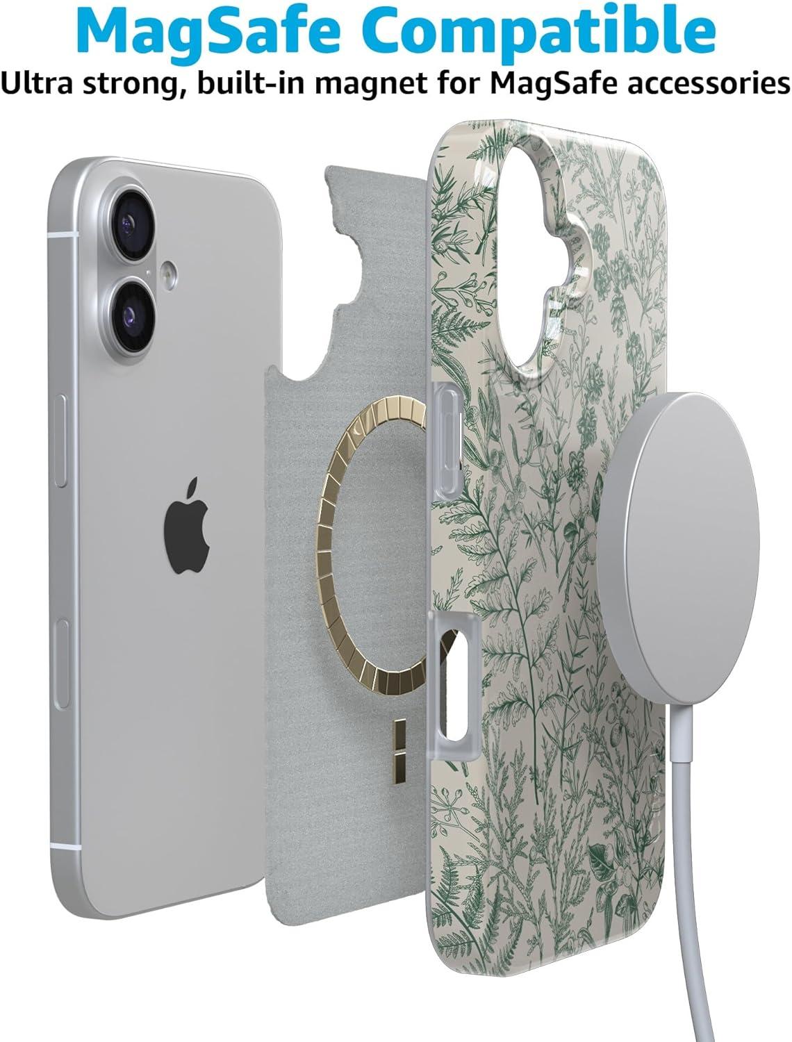 imageCasely iPhone 17 Case Full Bloom Navy Floral Compatible with MagSafe Classic Ultra Thin DesignSage Garden Green Floral