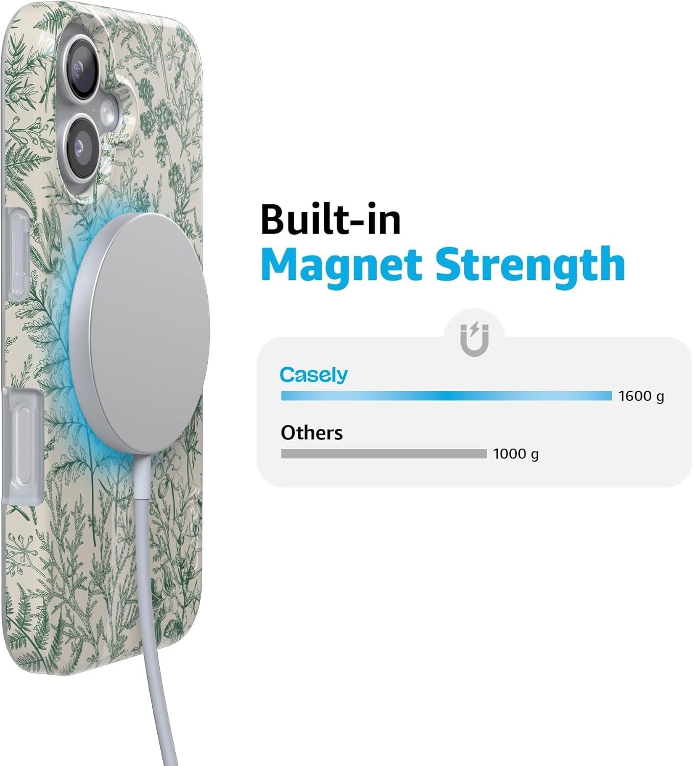 imageCasely iPhone 17 Case Full Bloom Navy Floral Compatible with MagSafe Classic Ultra Thin DesignSage Garden Green Floral