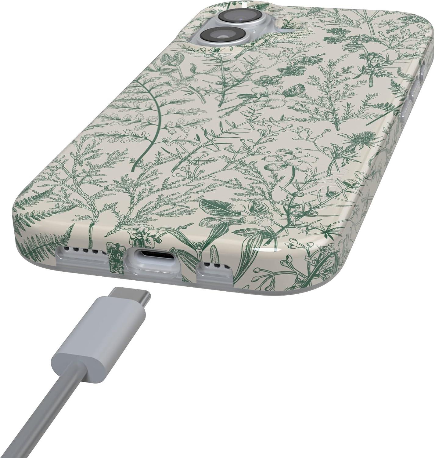 imageCasely iPhone 17 Case Full Bloom Navy Floral Compatible with MagSafe Classic Ultra Thin DesignSage Garden Green Floral