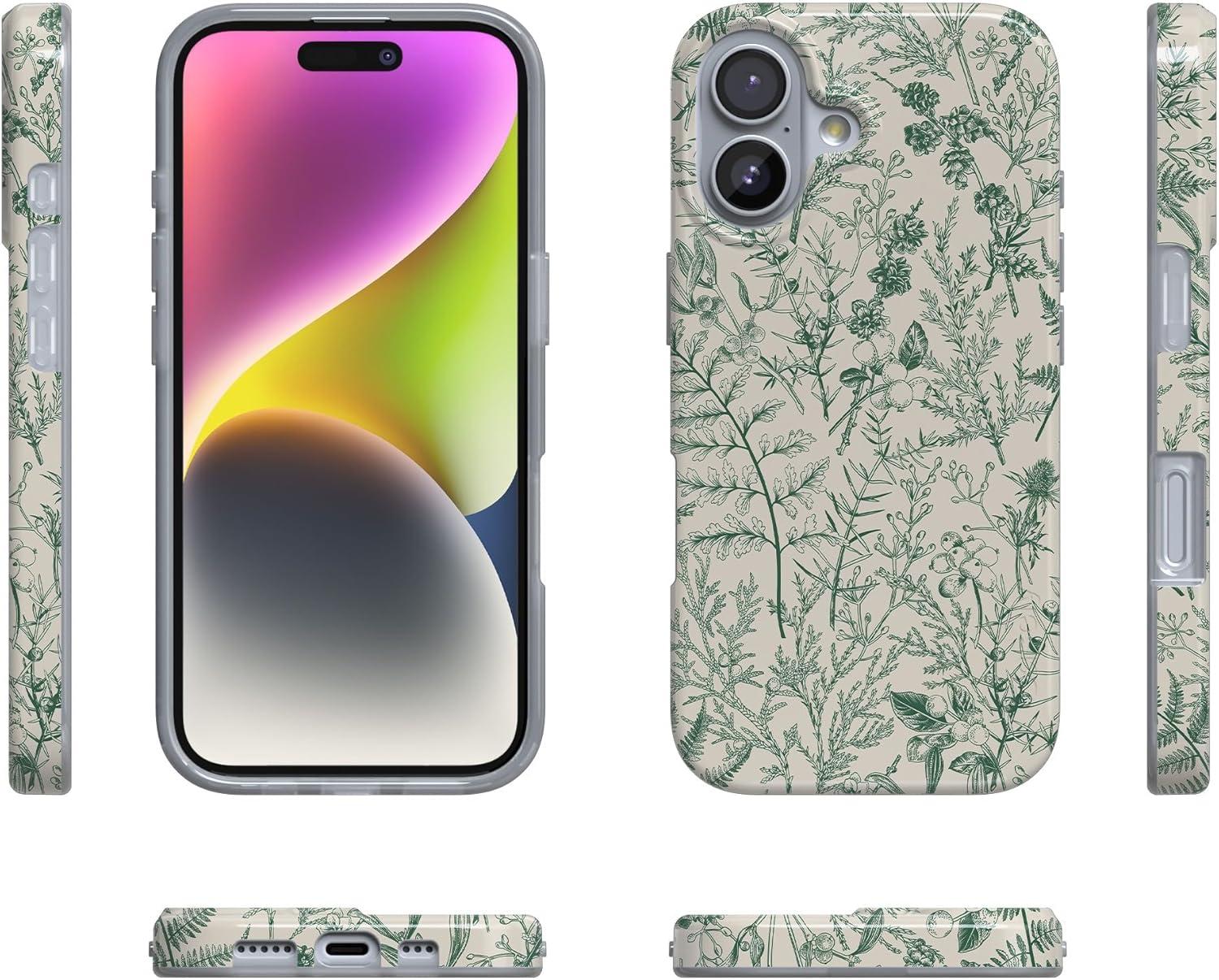 imageCasely iPhone 17 Case Full Bloom Navy Floral Compatible with MagSafe Classic Ultra Thin DesignSage Garden Green Floral