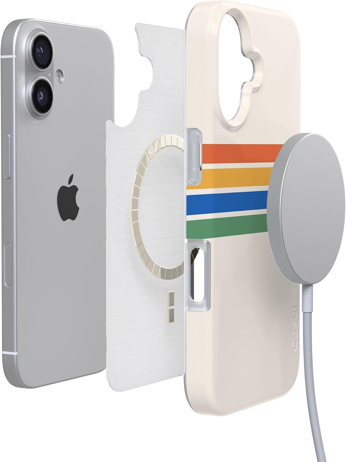 imageCasely iPhone 17 Case Full Bloom Navy Floral Compatible with MagSafe Classic Ultra Thin DesignTotally Groovy Rainbow Stripes Color Block