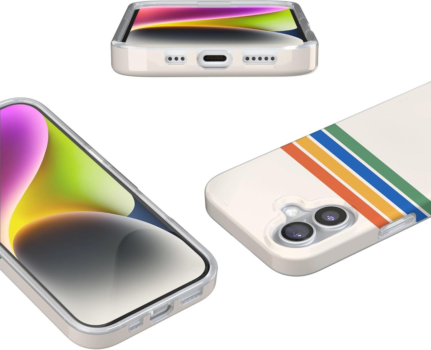 imageCasely iPhone 17 Case Full Bloom Navy Floral Compatible with MagSafe Classic Ultra Thin DesignTotally Groovy Rainbow Stripes Color Block