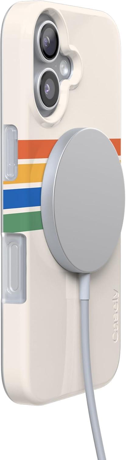 imageCasely iPhone 17 Case Full Bloom Navy Floral Compatible with MagSafe Classic Ultra Thin DesignTotally Groovy Rainbow Stripes Color Block