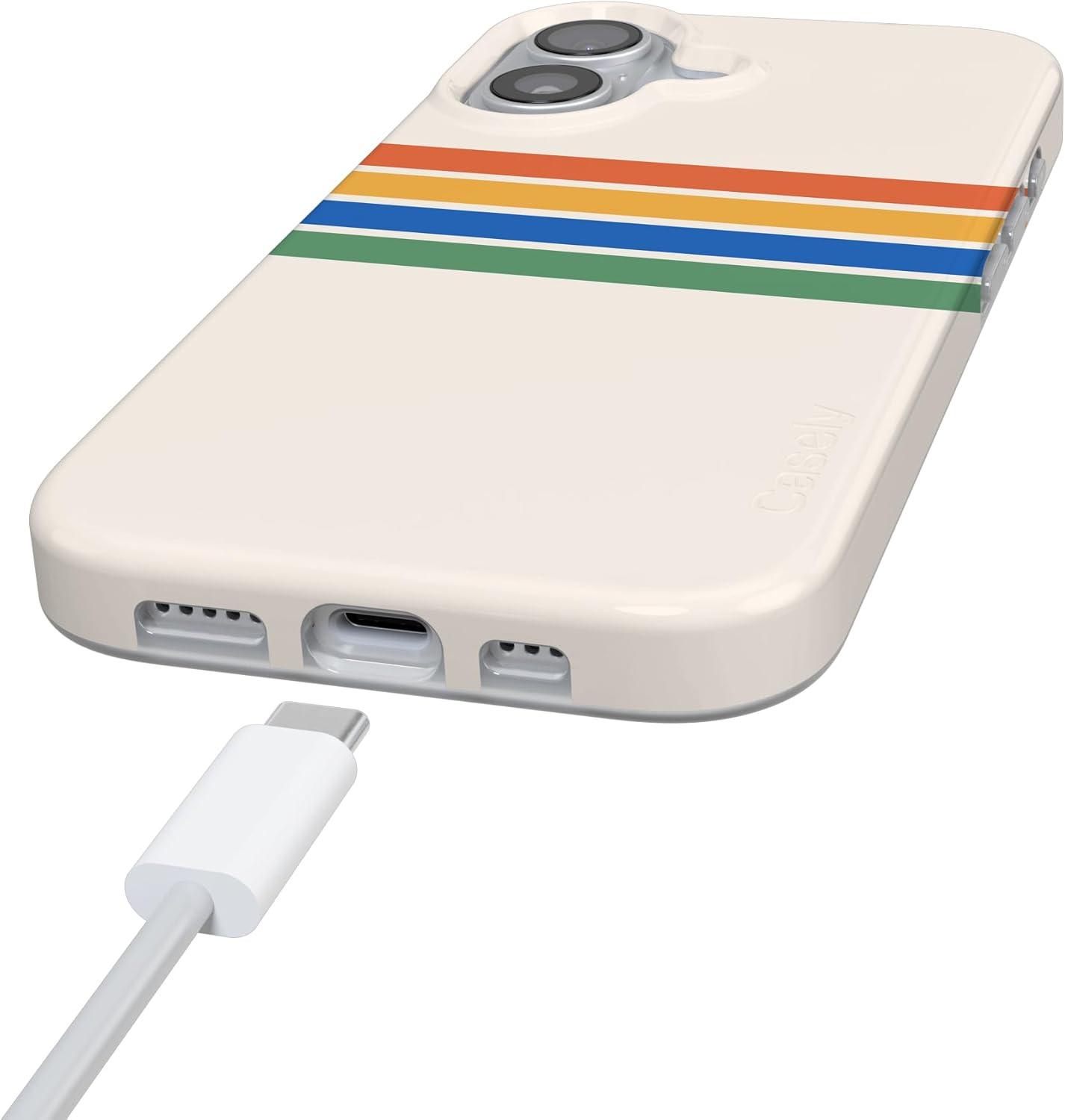 imageCasely iPhone 17 Case Full Bloom Navy Floral Compatible with MagSafe Classic Ultra Thin DesignTotally Groovy Rainbow Stripes Color Block