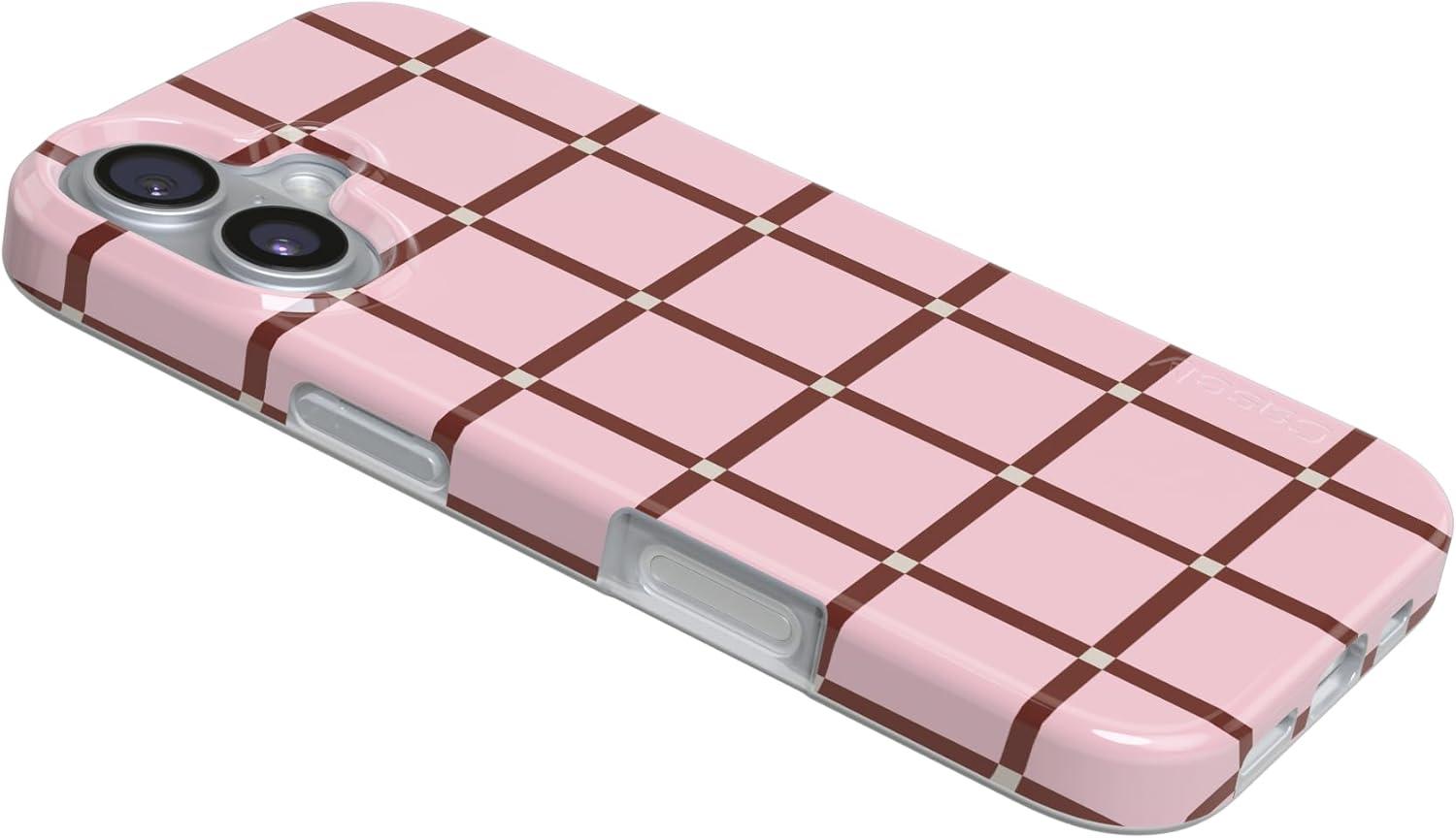 imageCasely iPhone 17 Case Full Bloom Navy Floral Compatible with MagSafe Classic Ultra Thin DesignUptown Gridlock Pink Checkerboard