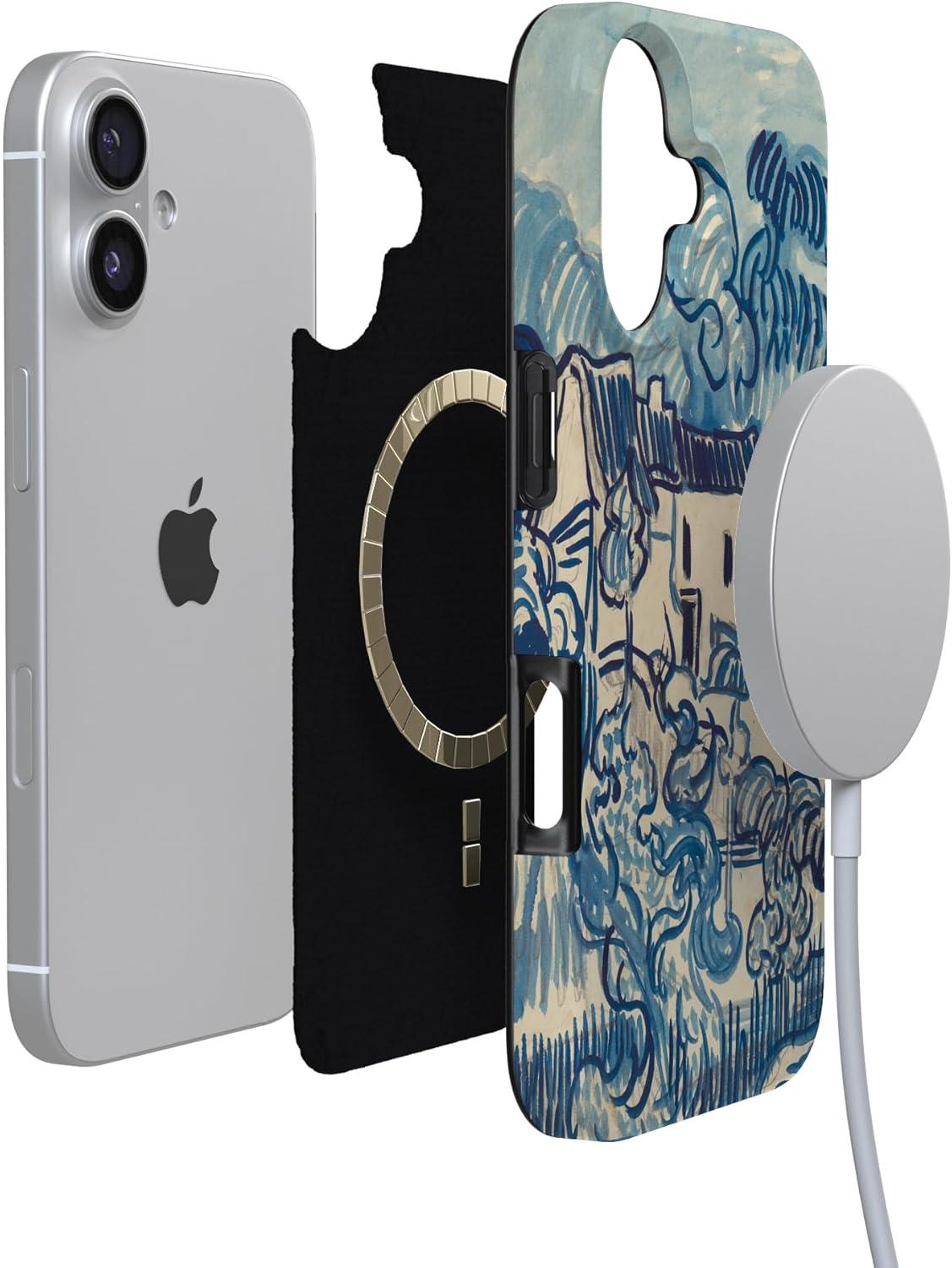 imageCasely iPhone 17 Case Full Bloom Navy Floral Compatible with MagSafe Classic Ultra Thin DesignVan Gogh Landscape With Houses