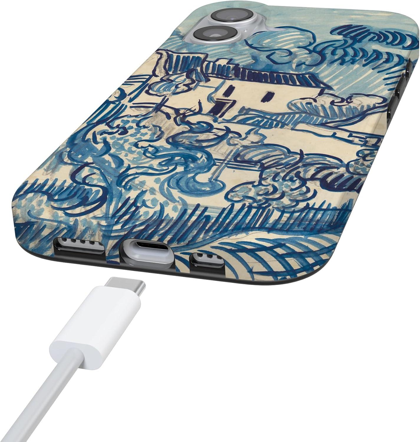 imageCasely iPhone 17 Case Full Bloom Navy Floral Compatible with MagSafe Classic Ultra Thin DesignVan Gogh Landscape With Houses
