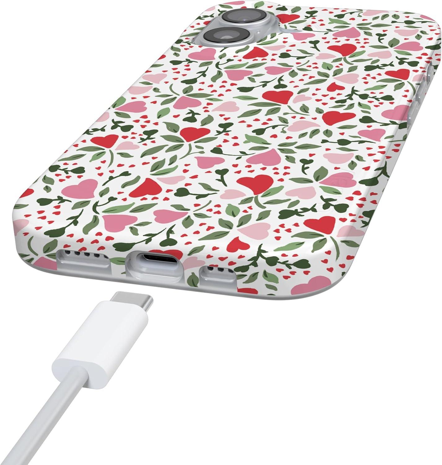 imageCasely iPhone 17 Case Full Bloom Navy Floral Compatible with MagSafe Classic Ultra Thin DesignVines of Love Floral Heart