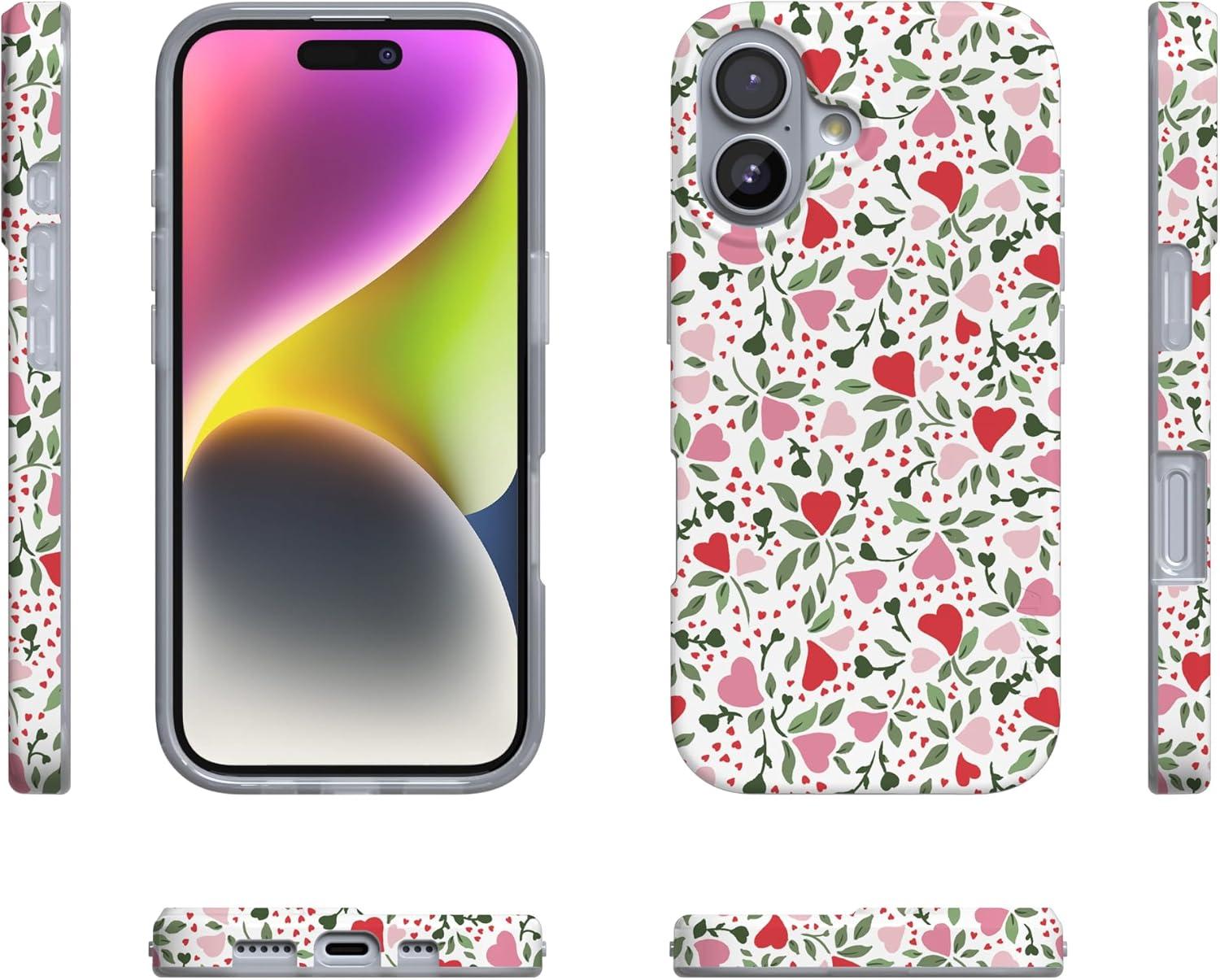 imageCasely iPhone 17 Case Full Bloom Navy Floral Compatible with MagSafe Classic Ultra Thin DesignVines of Love Floral Heart