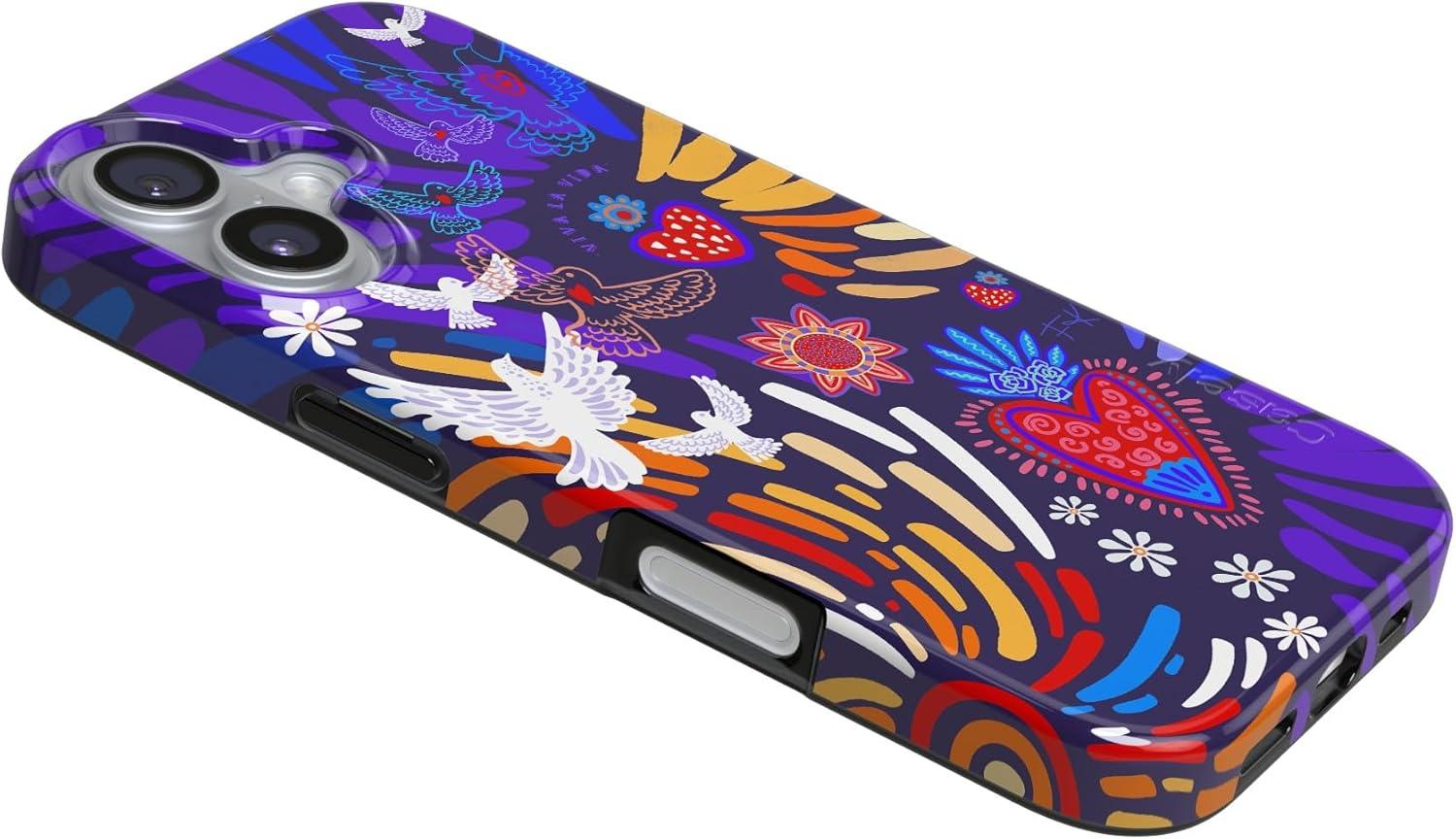 imageCasely iPhone 17 Case Full Bloom Navy Floral Compatible with MagSafe Classic Ultra Thin DesignViva La Vida Frida Kahlo Collage