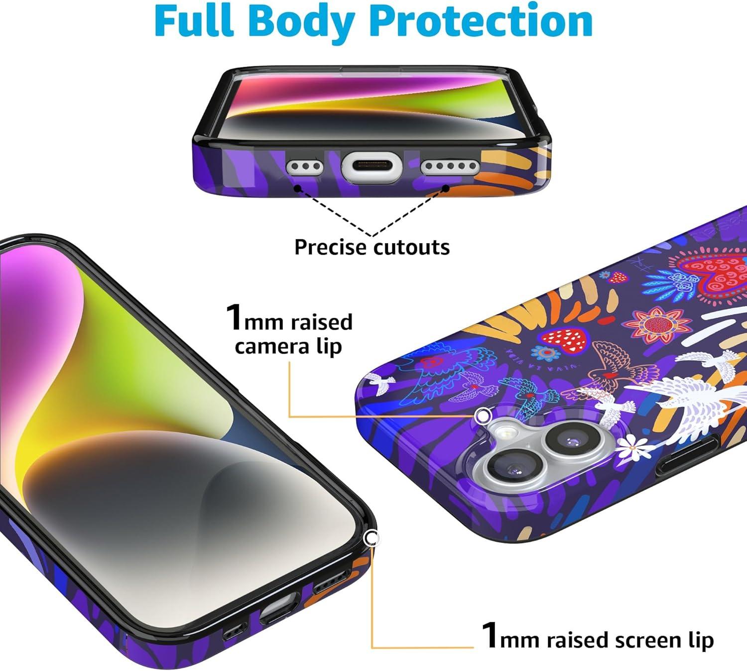 imageCasely iPhone 17 Case Full Bloom Navy Floral Compatible with MagSafe Classic Ultra Thin DesignViva La Vida Frida Kahlo Collage