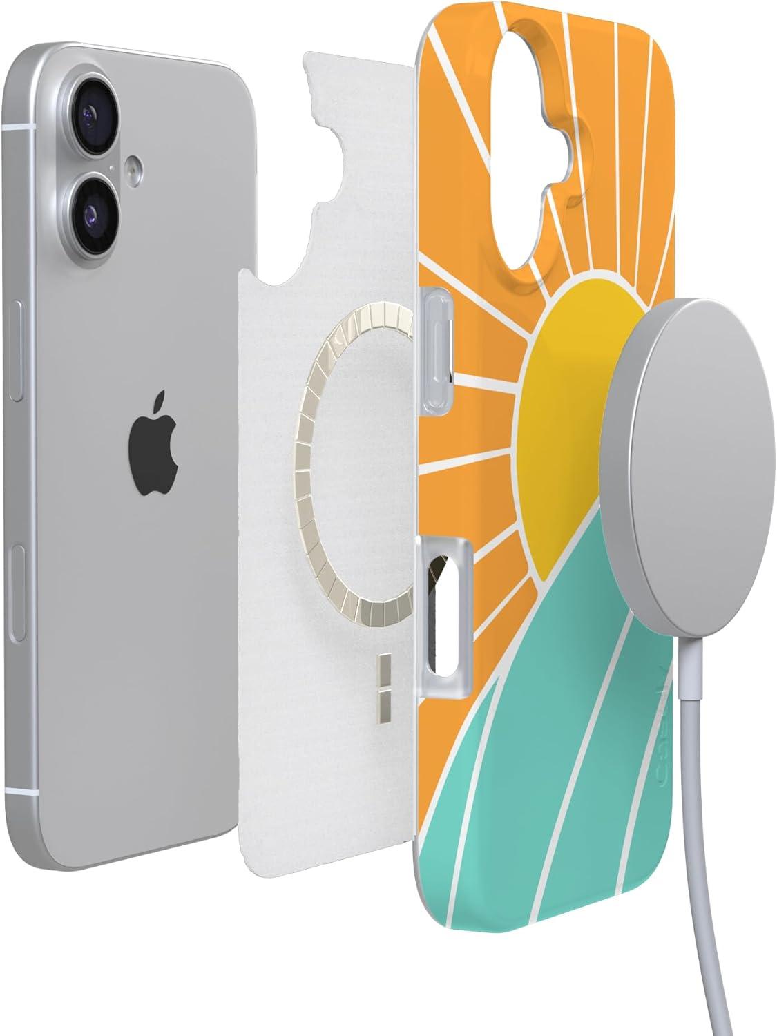 imageCasely iPhone 17 Case Full Bloom Navy Floral Compatible with MagSafe Classic Ultra Thin DesignWaves Rays Sunshine