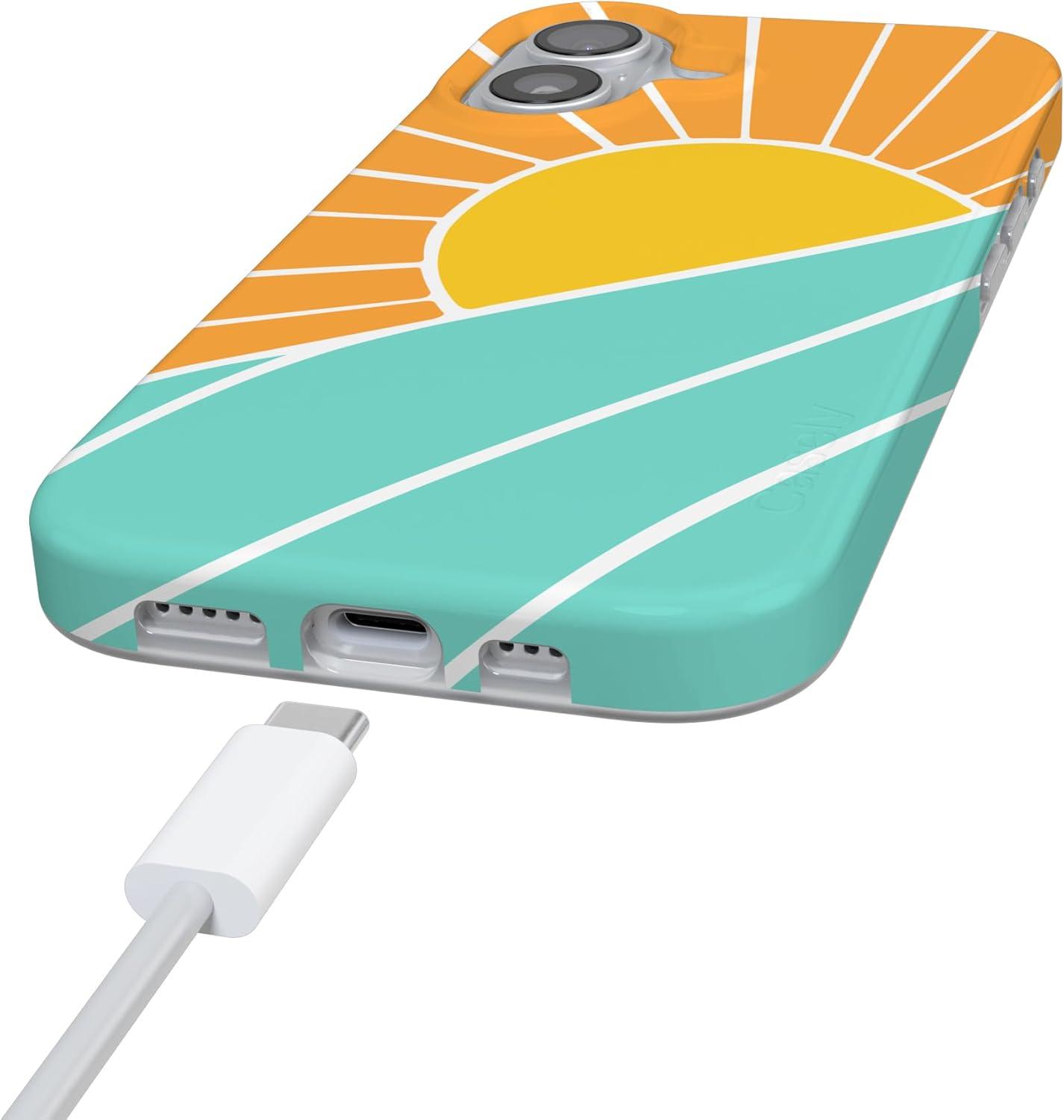 imageCasely iPhone 17 Case Full Bloom Navy Floral Compatible with MagSafe Classic Ultra Thin DesignWaves Rays Sunshine