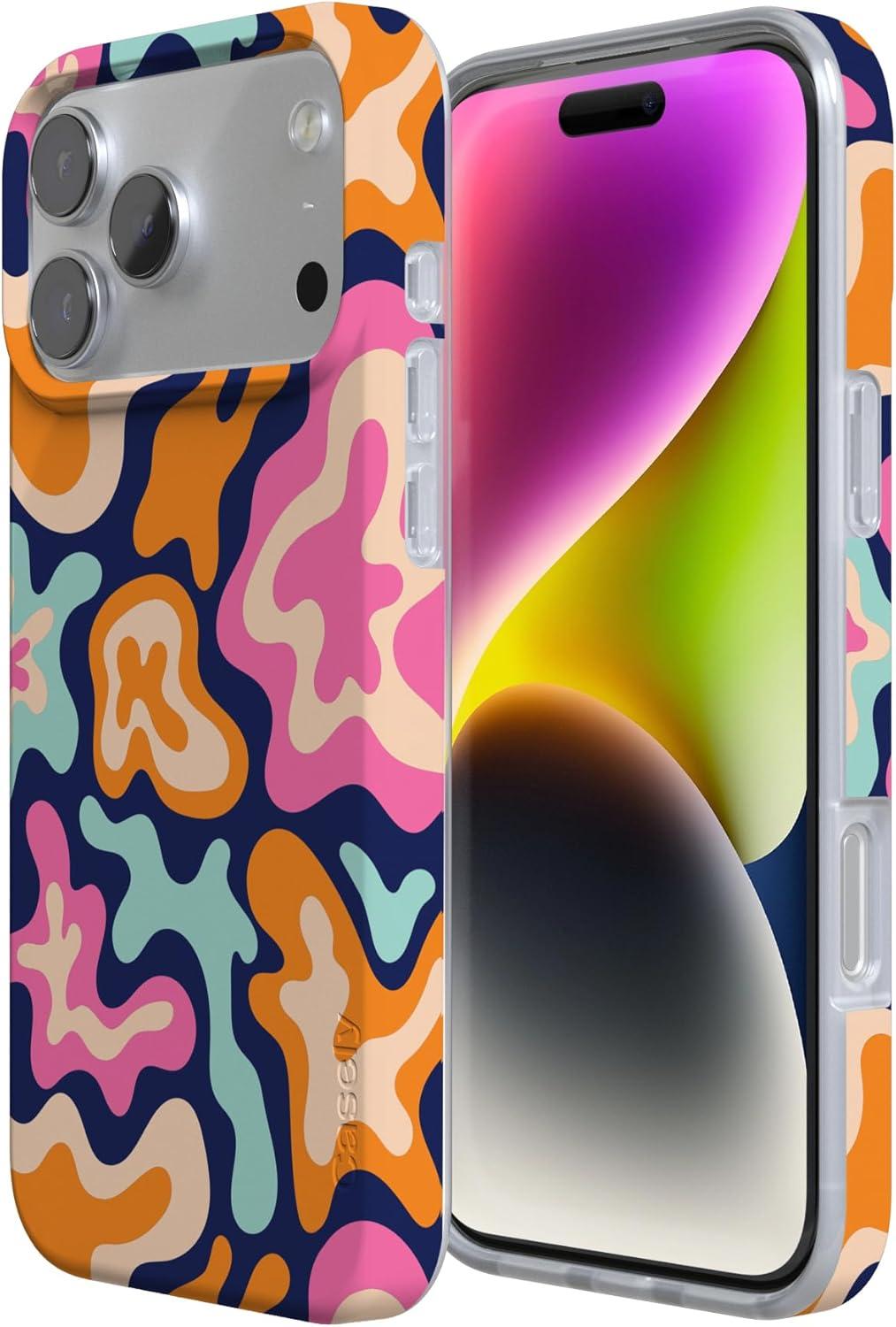 imageCasely iPhone 17 Pro Case Chalet All Day Winter Village Compatible with MagSafe Classic Ultra Thin DesignMidnight Color Splash Abstract Retro