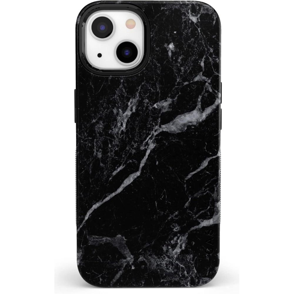 imageCasely iPhone 13 Case  Twilight Flora  Moody Monochrome  Bold Protective Design  Compatible with MagSafeBlack Marble