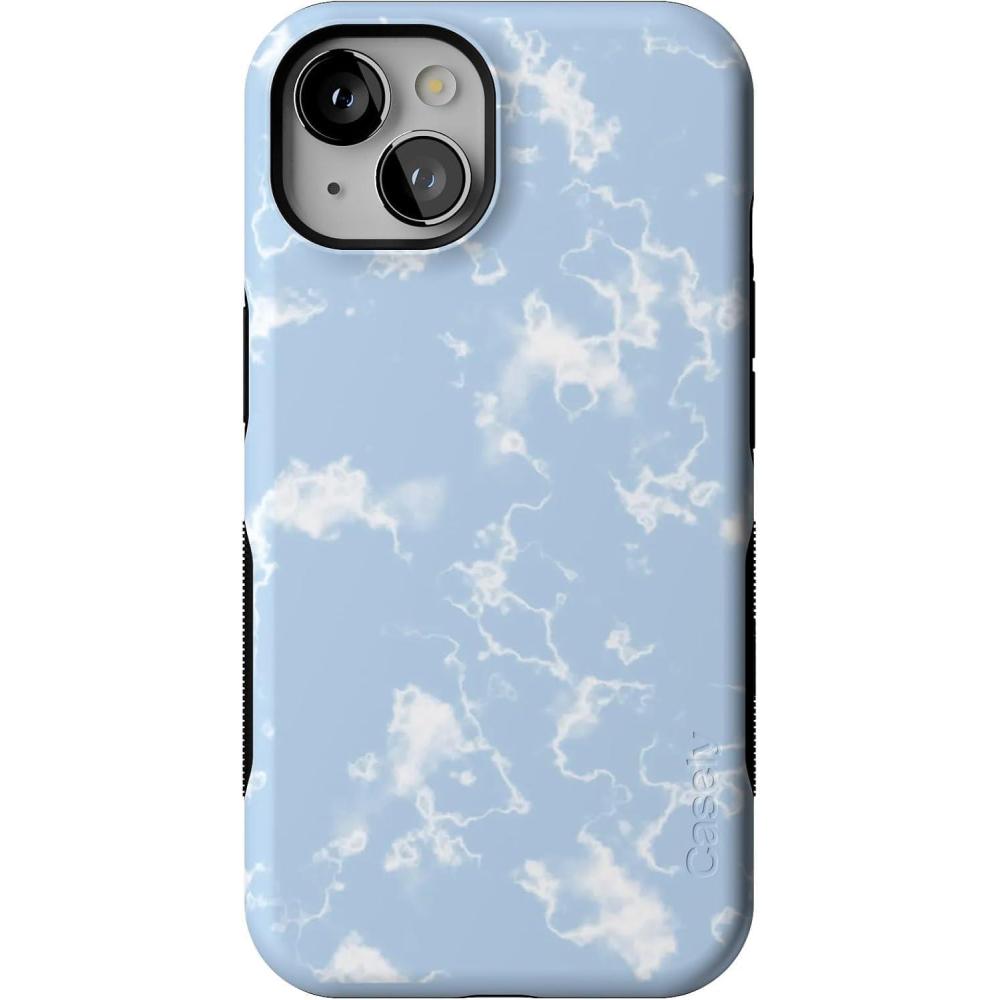 imageCasely iPhone 13 Case  Twilight Flora  Moody Monochrome  Bold Protective Design  Compatible with MagSafeLight Blue Skies Marble Clouds