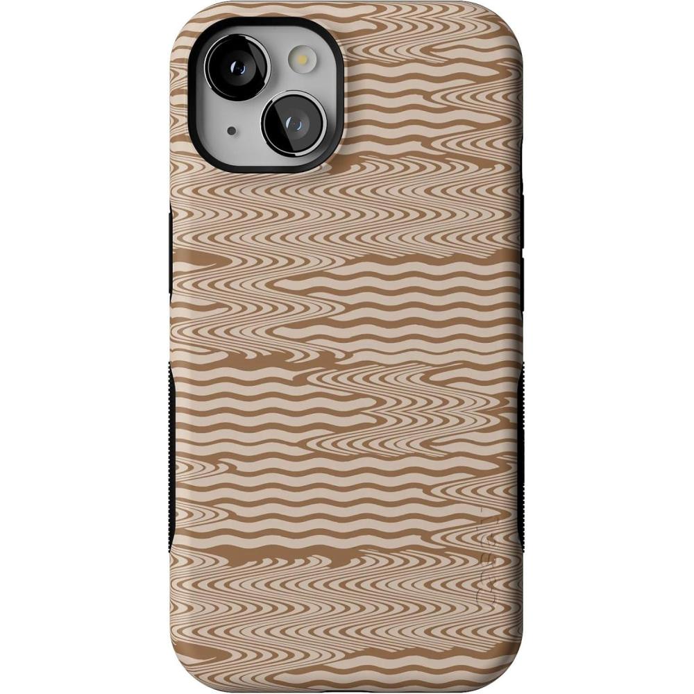 imageCasely iPhone 13 Case  Twilight Flora  Moody Monochrome  Bold Protective Design  Compatible with MagSafeMocha Ripple  Brown Waves