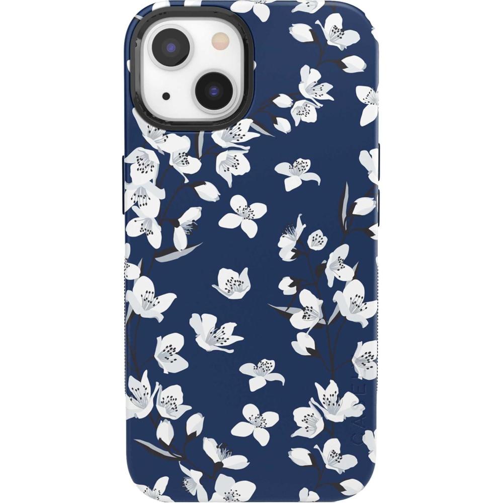 imageCasely iPhone 13 Case  Twilight Flora  Moody Monochrome  Bold Protective Design  Compatible with MagSafeNavy Cherry Blossom Floral