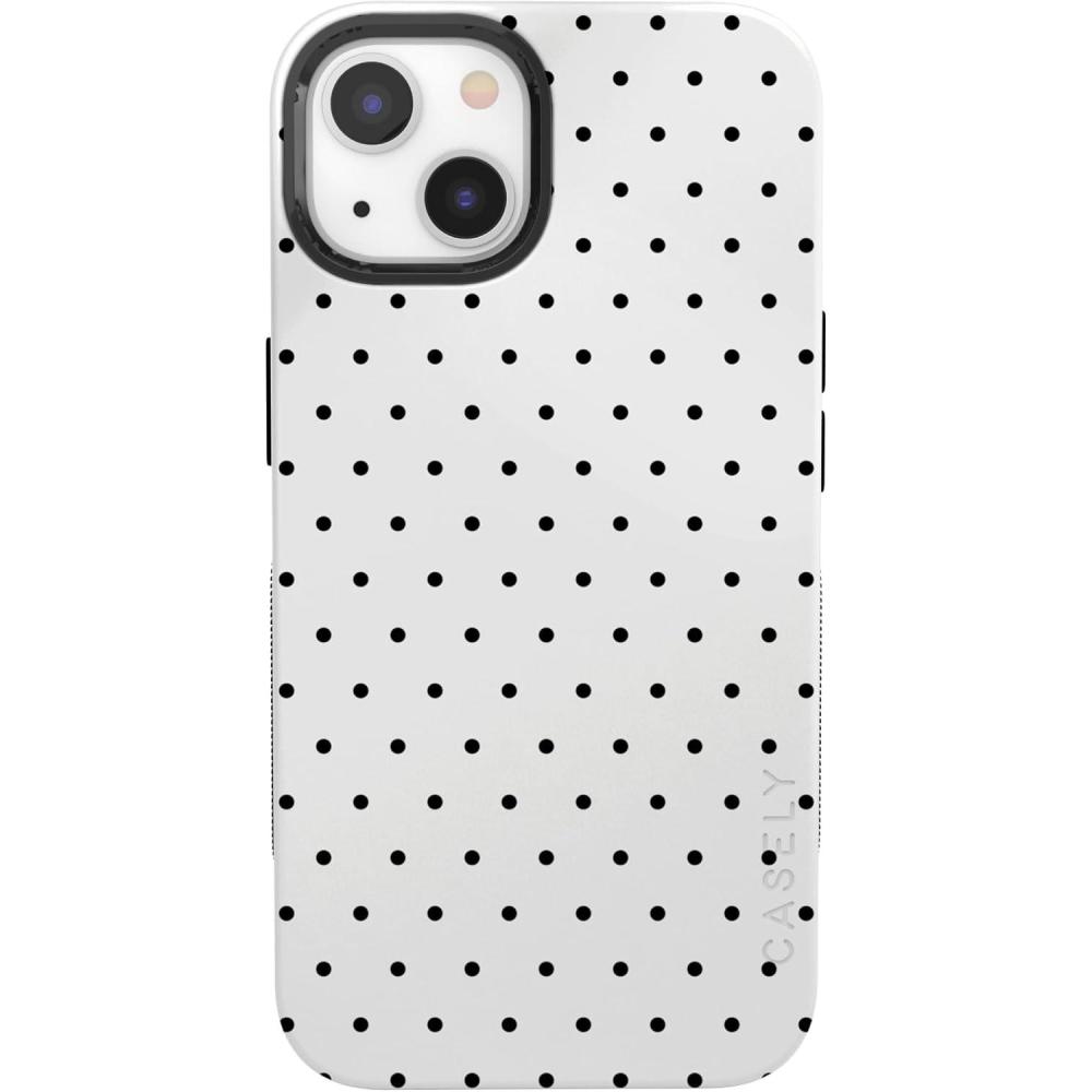 imageCasely iPhone 13 Case  Twilight Flora  Moody Monochrome  Bold Protective Design  Compatible with MagSafeOn the Dot  White Polka Dot