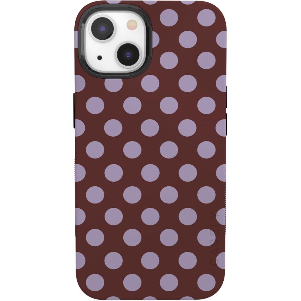 imageCasely iPhone 13 Case  Twilight Flora  Moody Monochrome  Bold Protective Design  Compatible with MagSafeSpotted in SoHo  Burgundy Polka Dot
