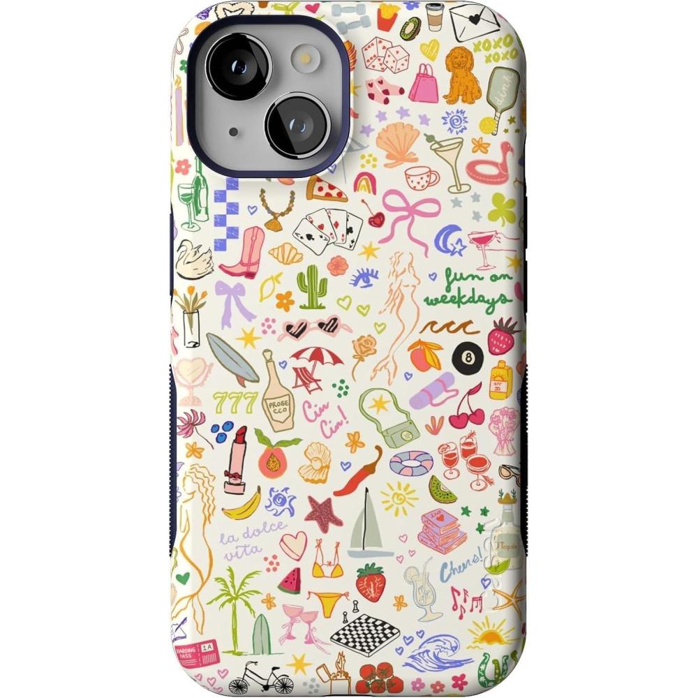 imageCasely iPhone 14 Case  Lovebug  Blue Hearts  Bold Protective Design  Compatible with MagSafeAll the Fun Things  Fun on Weekdays