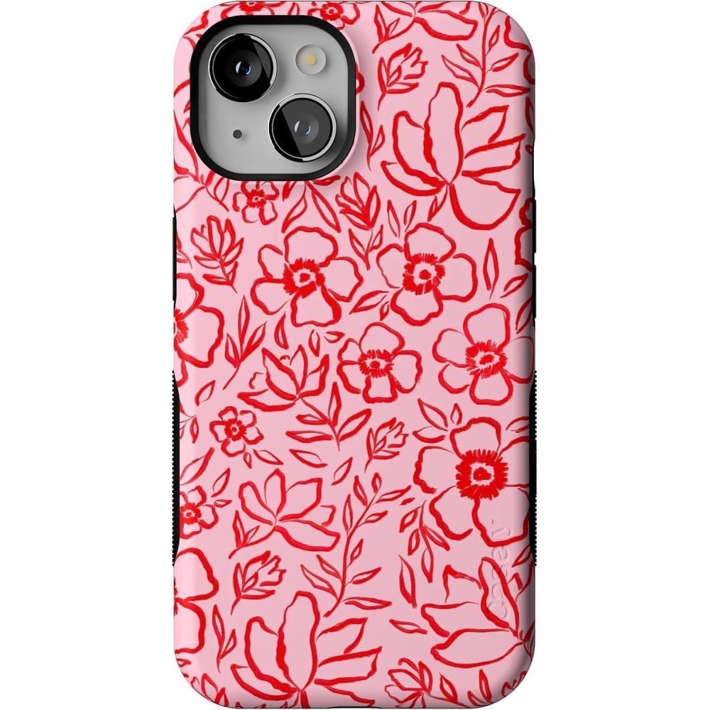 imageCasely iPhone 14 Case  Lovebug  Blue Hearts  Bold Protective Design  Compatible with MagSafeBlush Garden  Floral Doodle