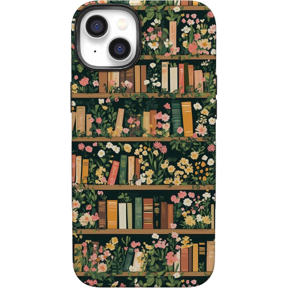 imageCasely iPhone 14 Case  Lovebug  Blue Hearts  Bold Protective Design  Compatible with MagSafeBook Nook  Floral Library