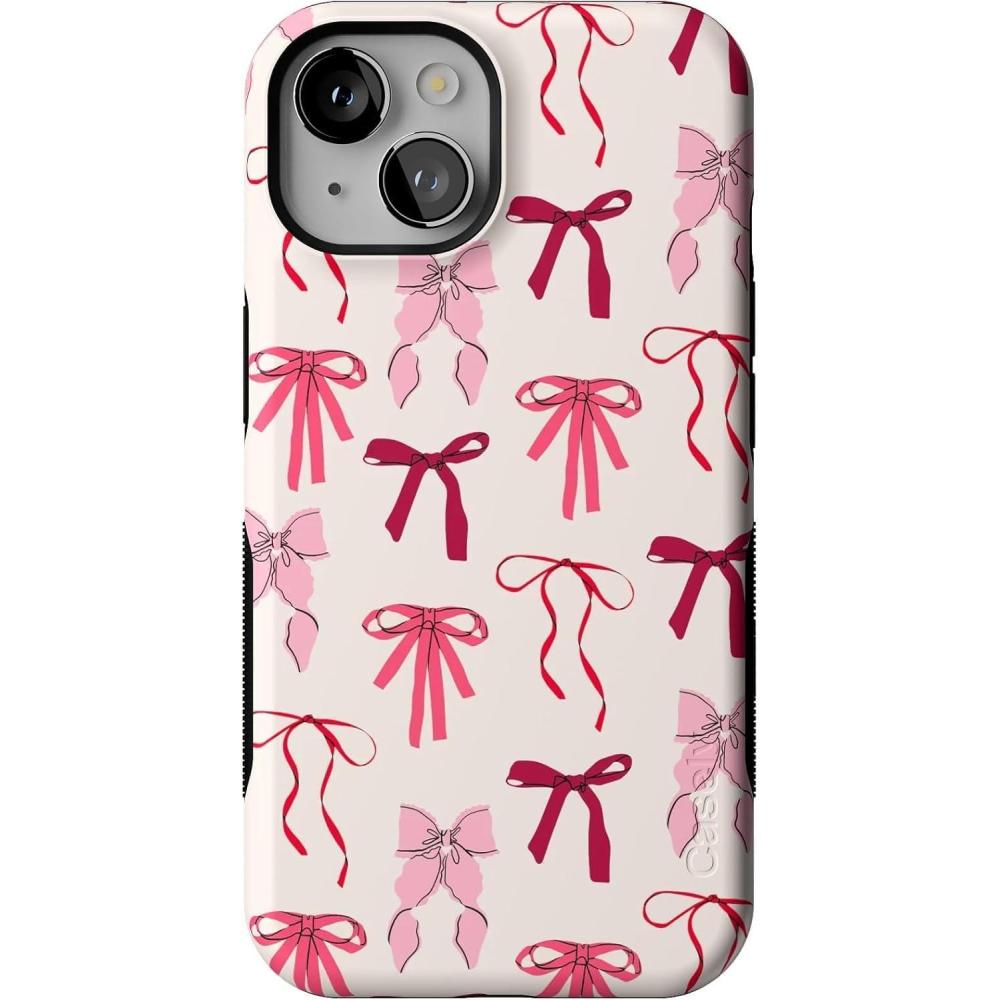 imageCasely iPhone 14 Case  Lovebug  Blue Hearts  Bold Protective Design  Compatible with MagSafeLover Girlie  Pink Bows