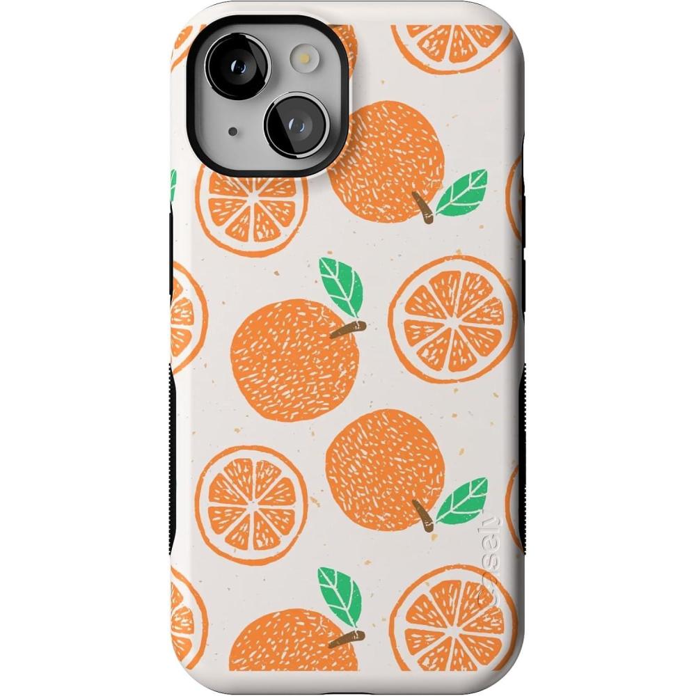 imageCasely iPhone 14 Case  Lovebug  Blue Hearts  Bold Protective Design  Compatible with MagSafeMain Squeeze  Orange Stamped