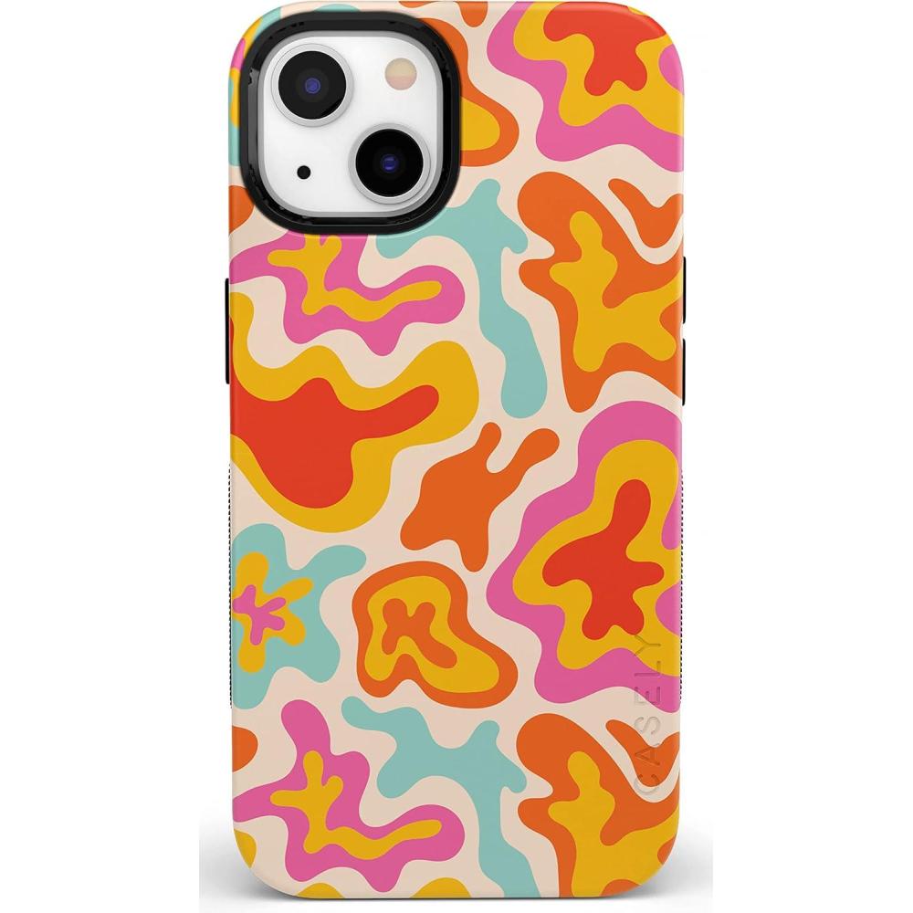 imageCasely iPhone 14 Case  Lovebug  Blue Hearts  Bold Protective Design  Compatible with MagSafeTropical Color Splash  Abstract Retro