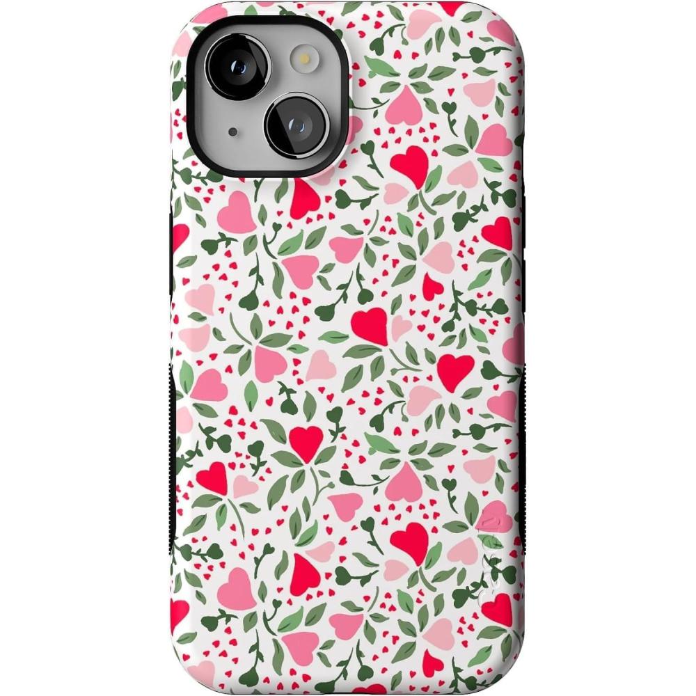 imageCasely iPhone 14 Case  Lovebug  Blue Hearts  Bold Protective Design  Compatible with MagSafeVines of Love  Floral Heart