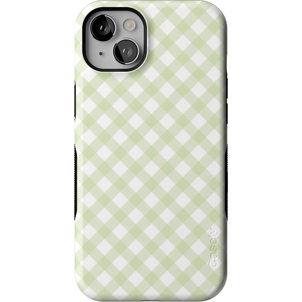imageCasely iPhone 14 Case  You Cant Catch Me  Gingerbread Man  Bold Protective Design  Compatible with MagSafeMint Lattice  Sunday Best  Green Gingham