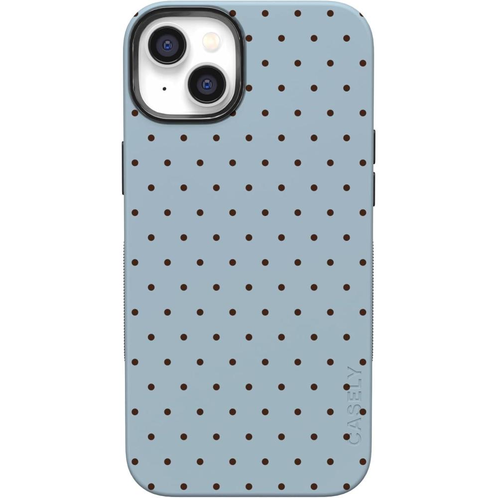 imageCasely iPhone 14 Case  You Cant Catch Me  Gingerbread Man  Bold Protective Design  Compatible with MagSafeOn the Dot  Blue Polka Dot