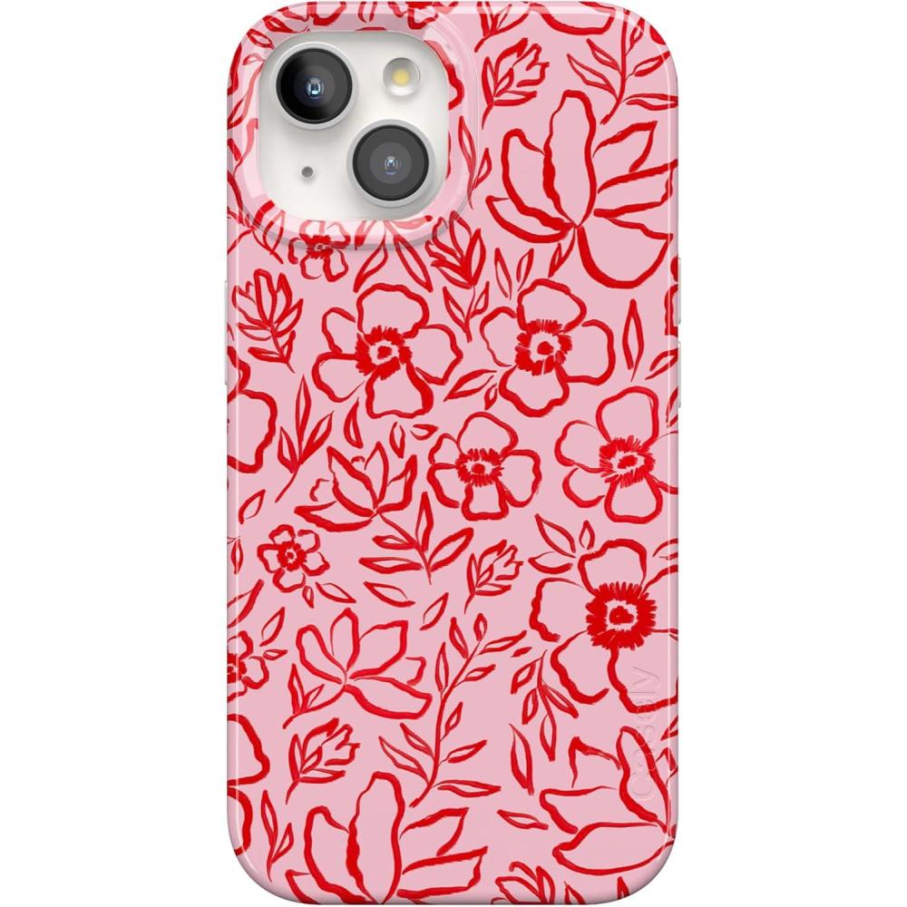 imageCasely iPhone 15 Case  Hanging Around  Potted Plants Floral  Compatible with MagSafe  Classic Ultra Thin DesignBlush Garden  Floral Doodle