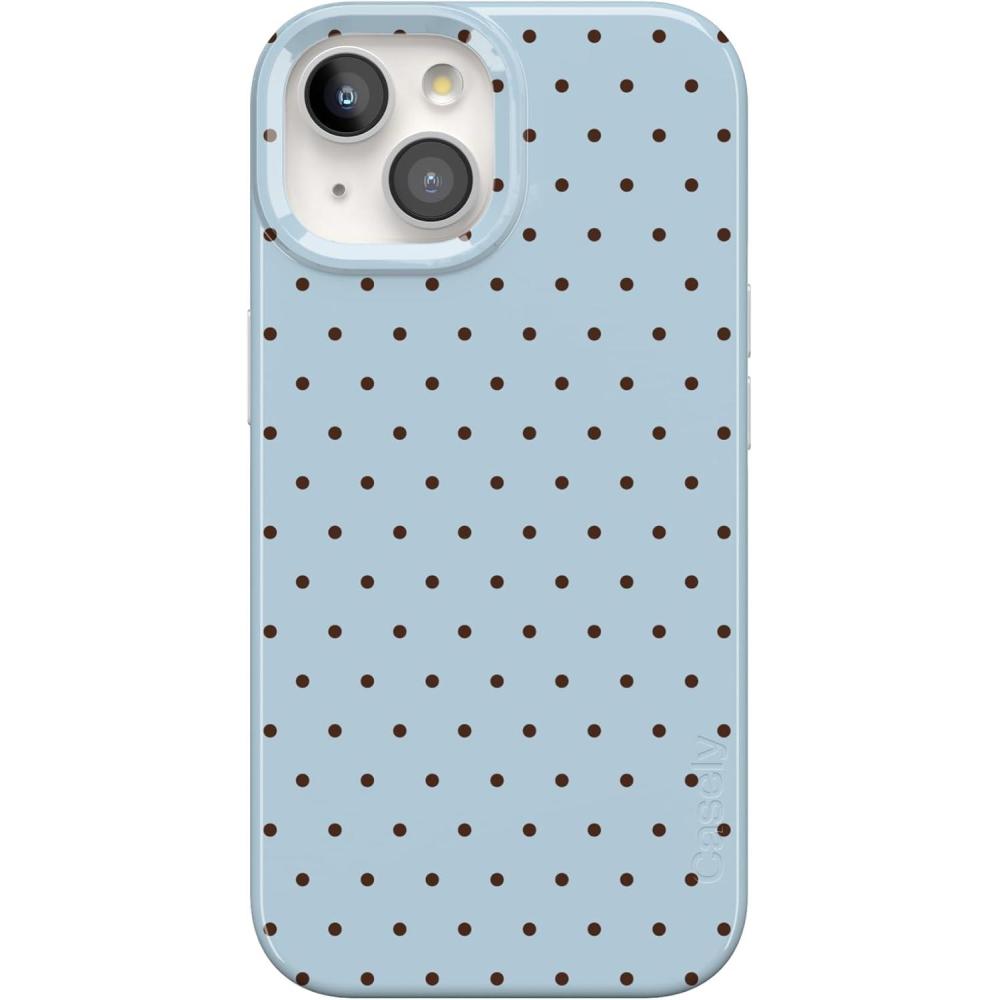 imageCasely iPhone 15 Case  Powder Pups  Dog Sled  Compatible with MagSafe  Classic Ultra Thin DesignOn the Dot  Blue Polka Dot