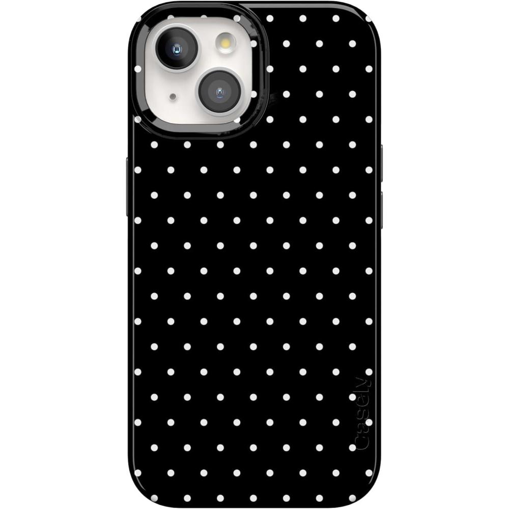 imageCasely iPhone 15 Case  Sneaky Monkeys  Frida Kahlo Jungle Floral  Compatible with MagSafe  Classic Ultra Thin DesignOn the Dot  Black Polka Dot