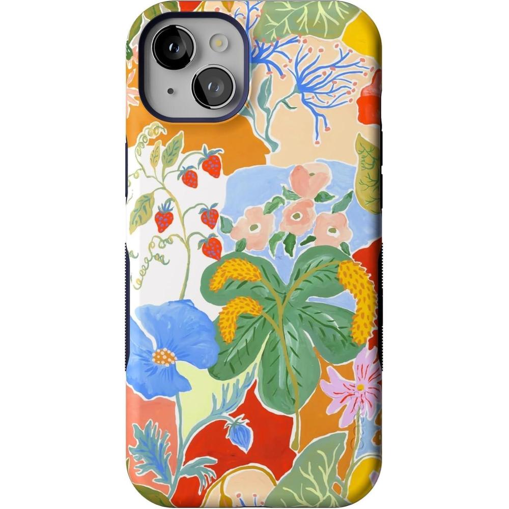 imageCasely iPhone 15 Case  Twilight Flora  Moody Monochrome  Bold Protective Design  Compatible with MagSafeBotanical Blooms  Floral Patchwork