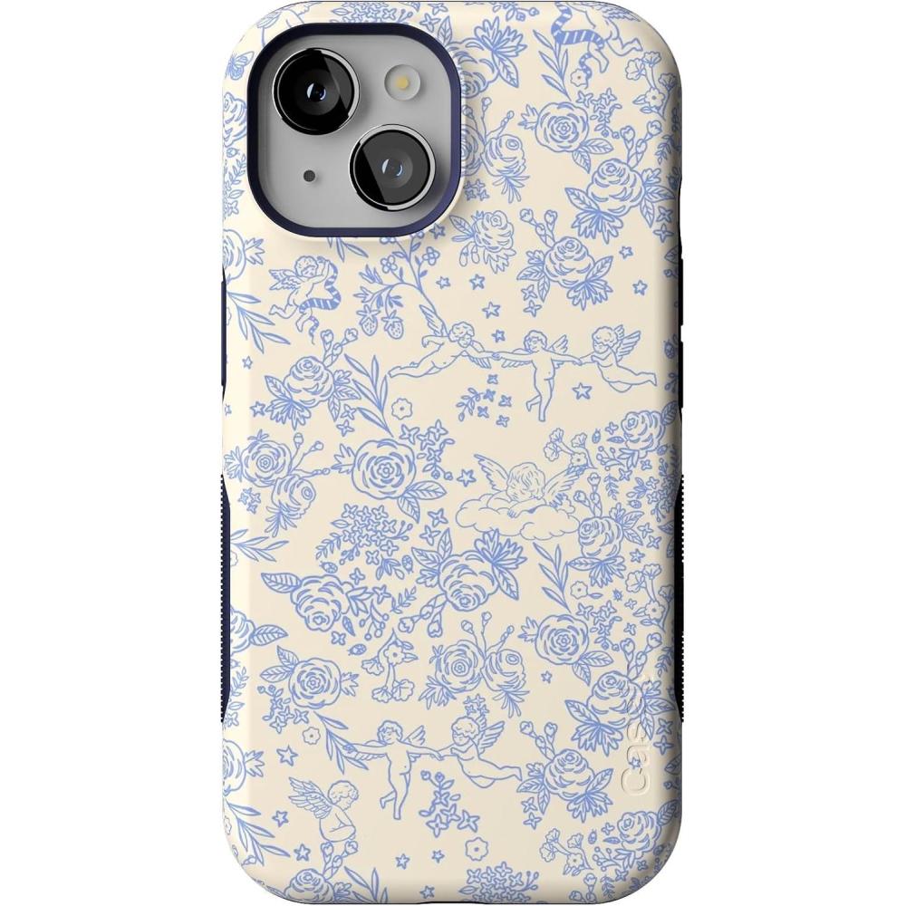 imageCasely iPhone 15 Case  Twilight Flora  Moody Monochrome  Bold Protective Design  Compatible with MagSafeCupids Canvas  Periwinkle Floral