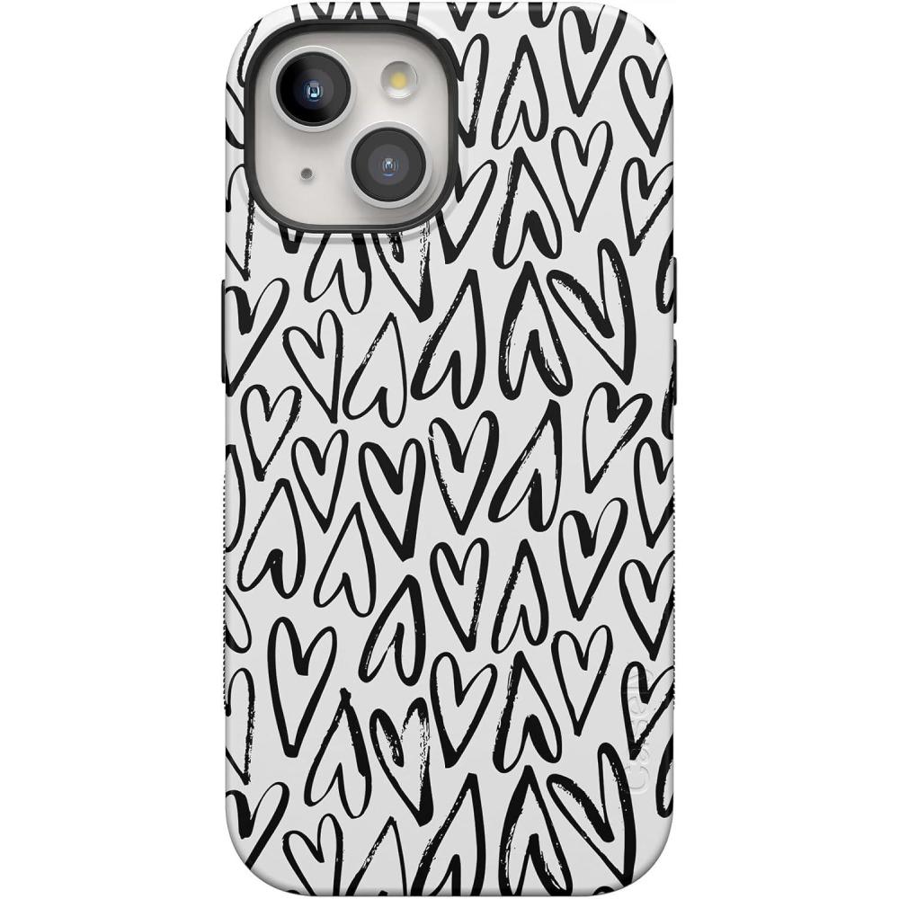 imageCasely iPhone 15 Case  Twilight Flora  Moody Monochrome  Bold Protective Design  Compatible with MagSafeHeart Throb  Endless Hearts