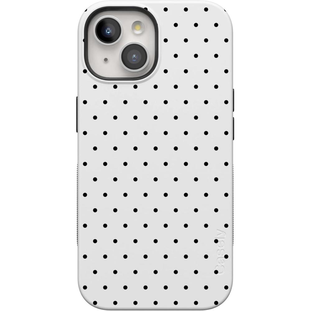 imageCasely iPhone 15 Case  Twilight Flora  Moody Monochrome  Bold Protective Design  Compatible with MagSafeOn the Dot  White Polka Dot