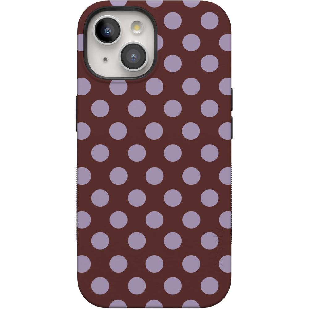 imageCasely iPhone 15 Case  Twilight Flora  Moody Monochrome  Bold Protective Design  Compatible with MagSafeSpotted in SoHo  Burgundy Polka Dot