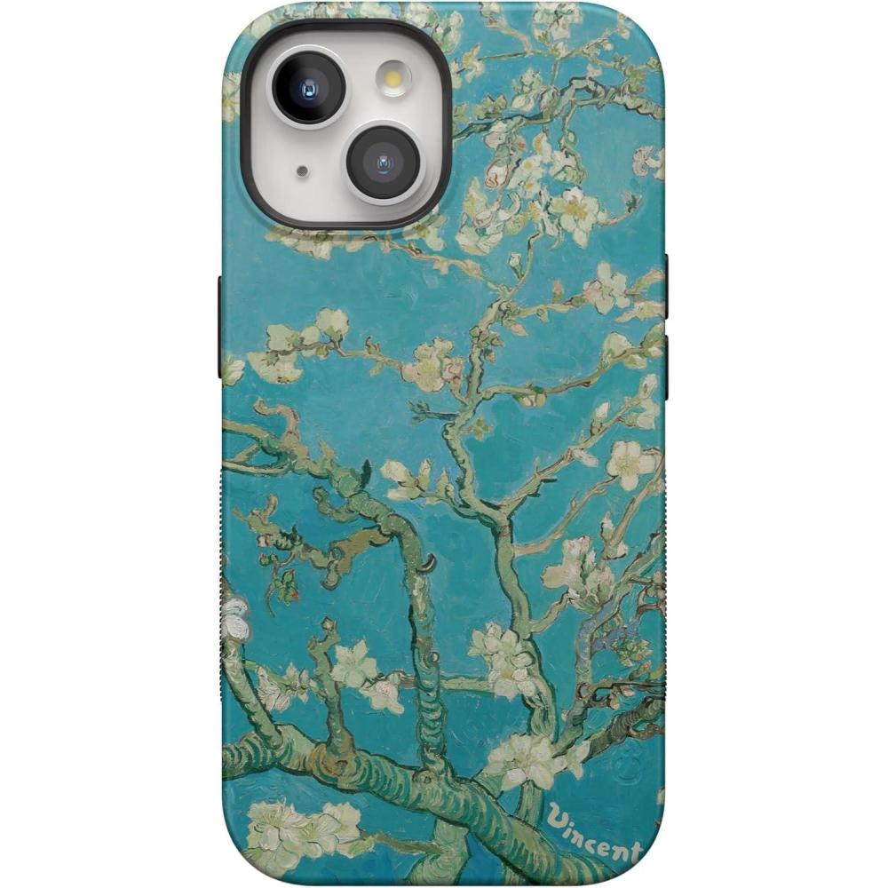 imageCasely iPhone 15 Case  Twilight Flora  Moody Monochrome  Bold Protective Design  Compatible with MagSafeVan Gogh  Almond Blossom Floral