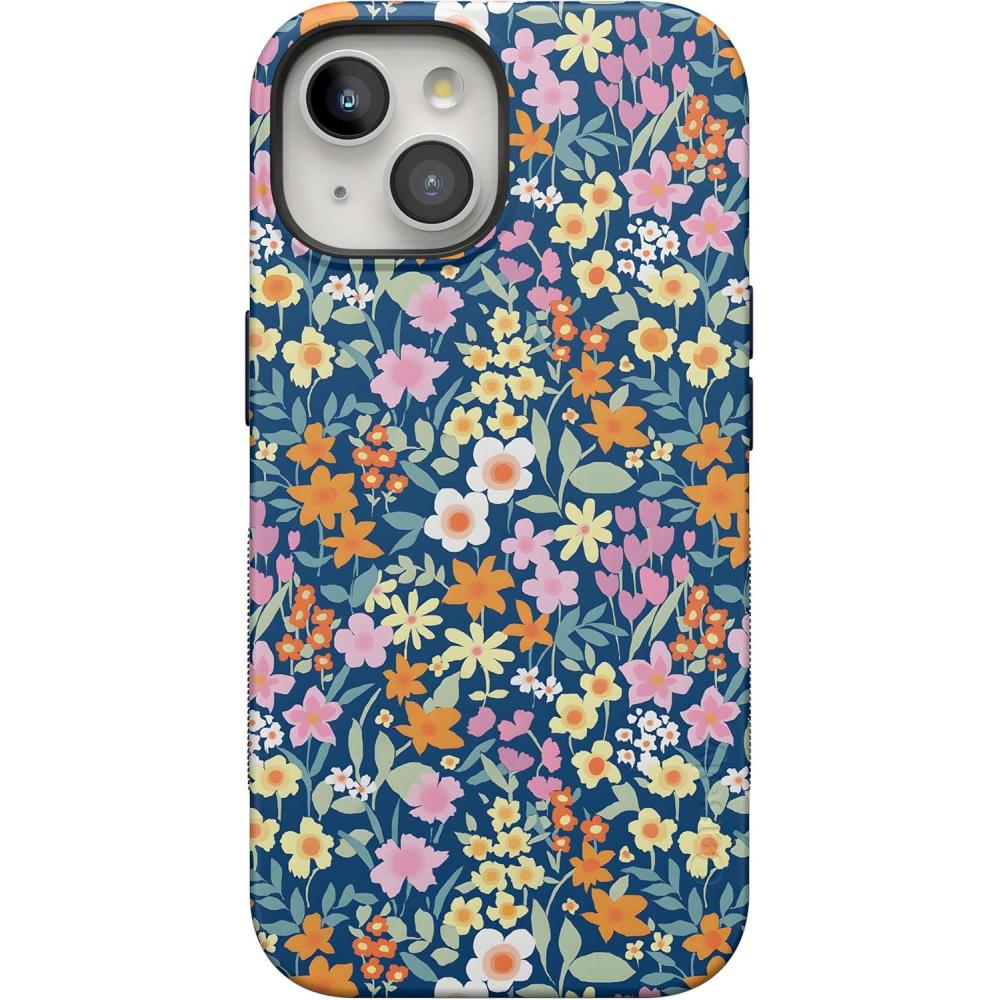 imageCasely iPhone 15 Plus Case  All The Fun Things  Fun on Weekdays  Bold Protective Design  Compatible with MagSafeNavy Floral  Full Bloom