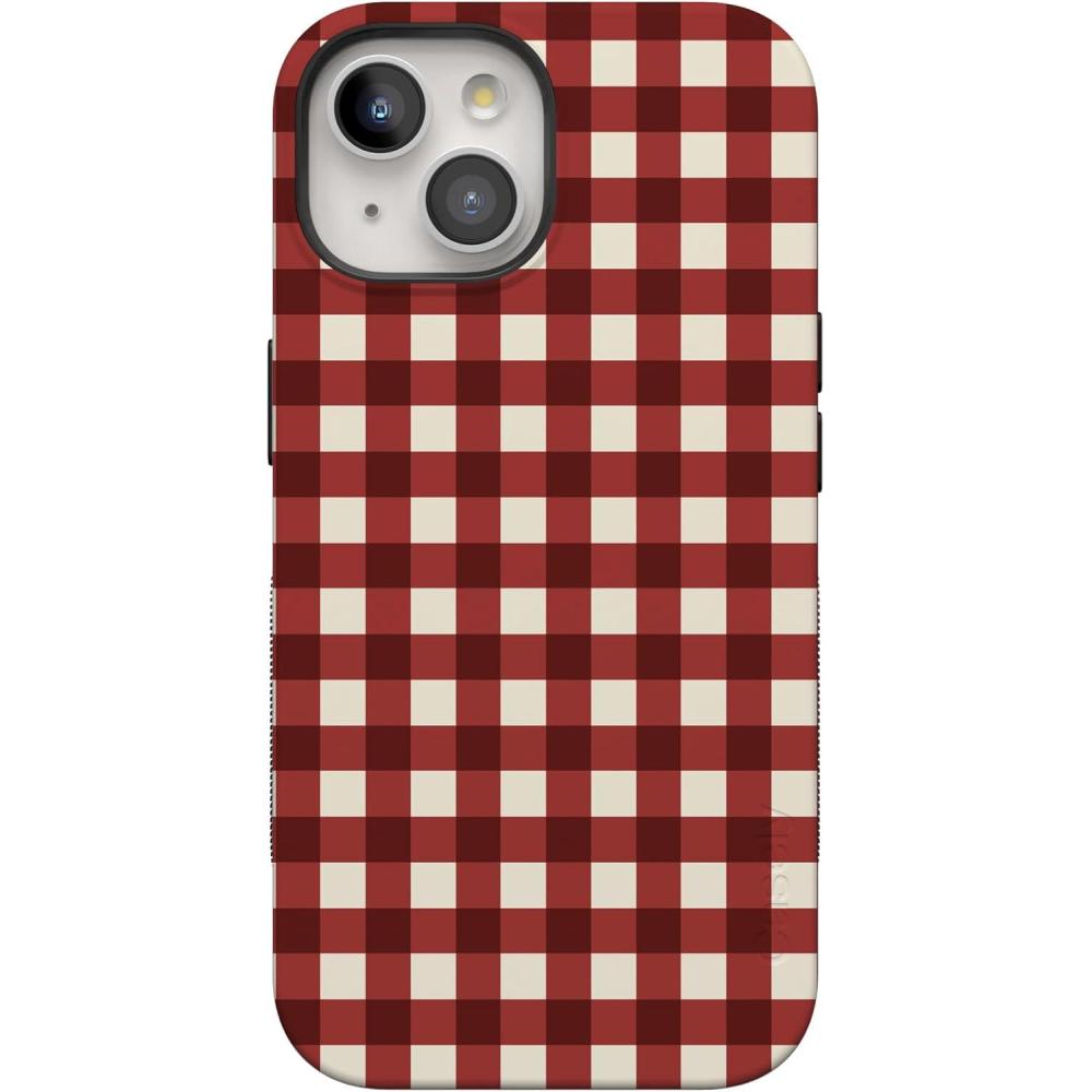 imageCasely iPhone 15 Plus Case  Checked Twice  Red Plaid  Bold Protective Design  MagSafe Compatible Design