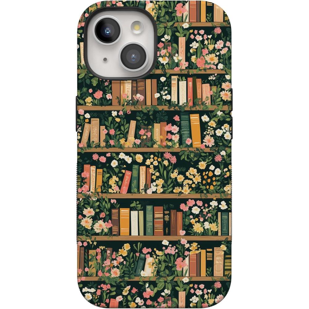 imageCasely iPhone 15 Plus Case  Navy Floral  Full Bloom  Bold Protective Design  Compatible with MagSafeBook Nook  Floral Library