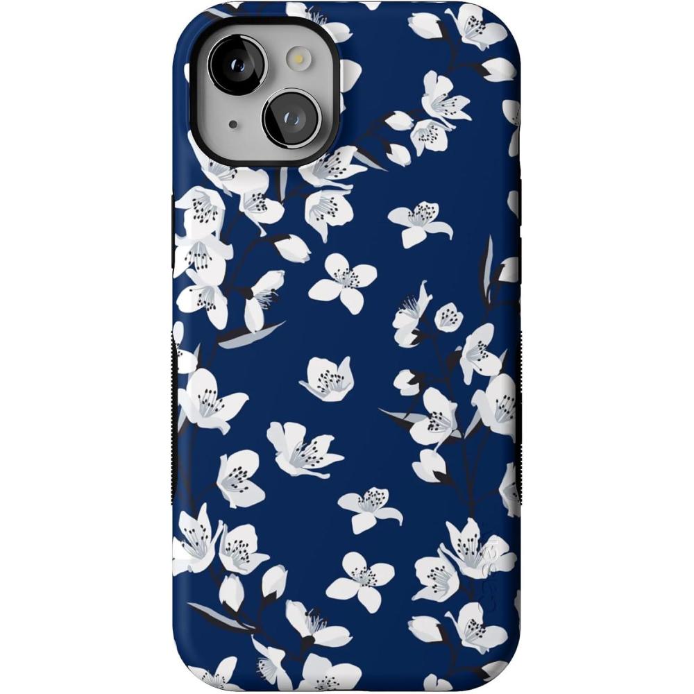 imageCasely iPhone 15 Plus Case  Navy Floral  Full Bloom  Bold Protective Design  Compatible with MagSafeFloral Forest  Navy Cherry Blossom