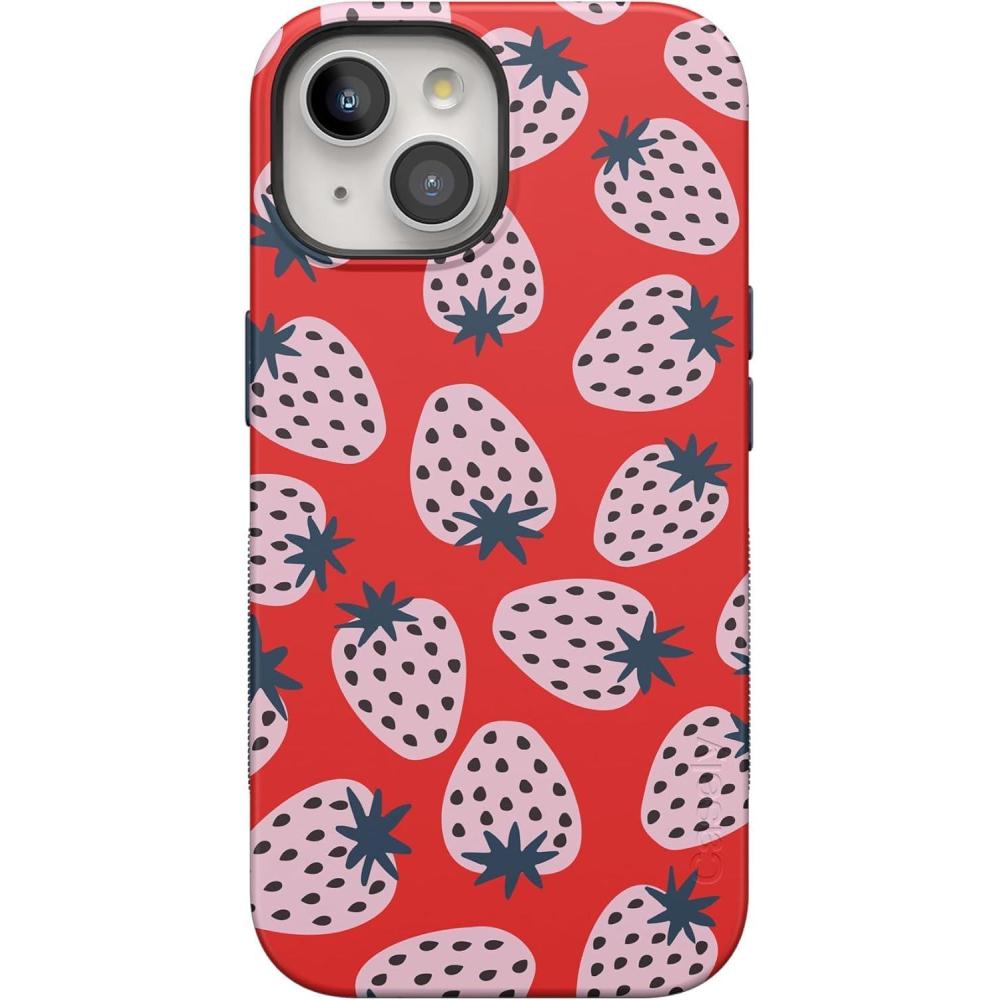 imageCasely iPhone 15 Plus Case  Navy Floral  Full Bloom  Bold Protective Design  Compatible with MagSafeId Pick You  Red Strawberry Case